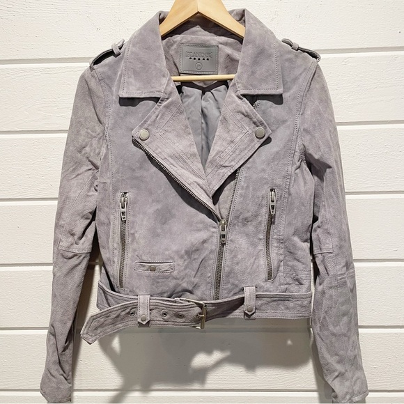 Blank NYC Cloud Grey Suede Leather Moto Biker Jacket Size Medium - Picture 9 of 17